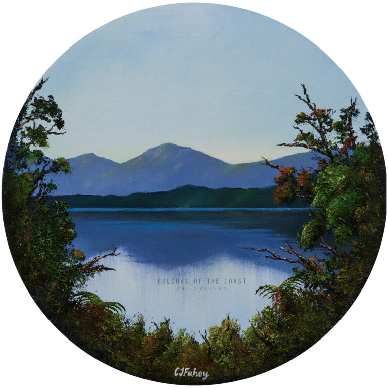 Round art print of Lake Kaniere by Carla Fahey