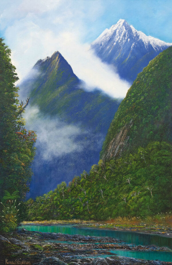 "Mt Tutoku" Oil on canvas painting by Kerrie Fitzgibbon